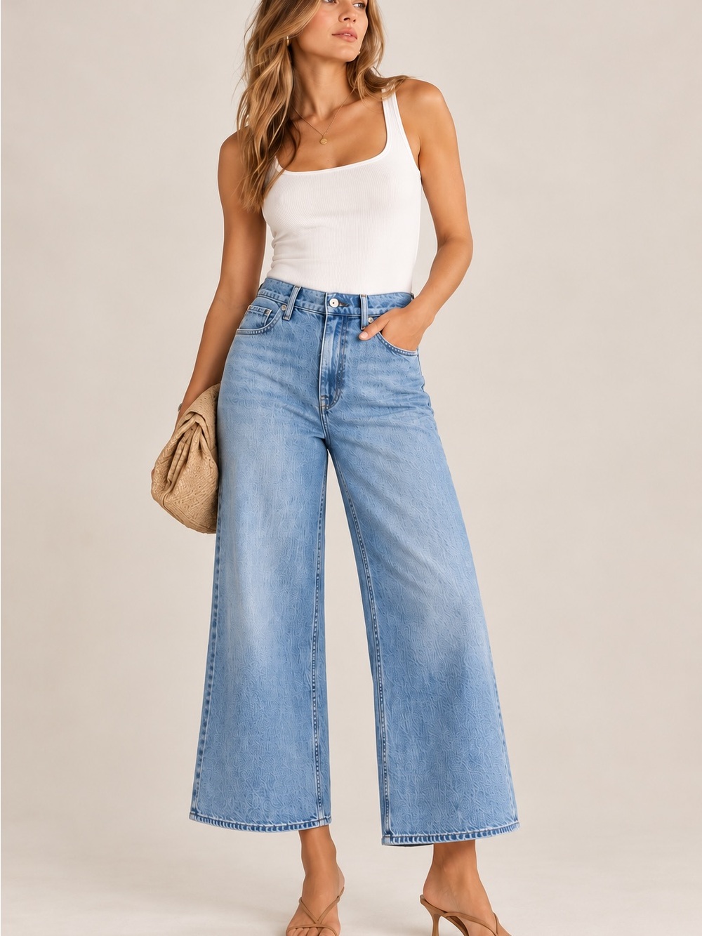 rag & bone Serena High Rise Wide Leg Crop Jeans Light Wash Denim 28